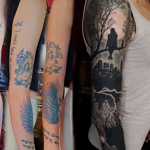 Armtattoos mit Natur- und Stadtthemen